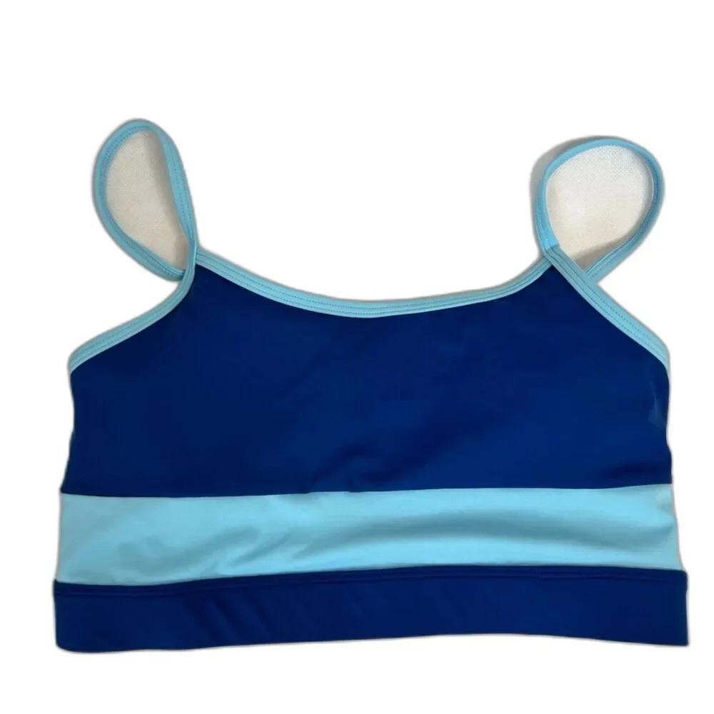 WILO Blue Two‎ Tone Colorblock Adjustable Strap Lightly Padded Sports Bra Sz MD